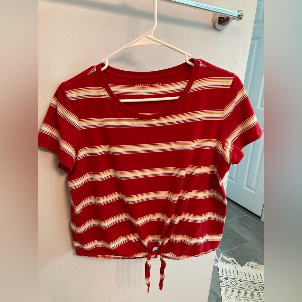 American Eagle colorful striped crop top with tie size medium